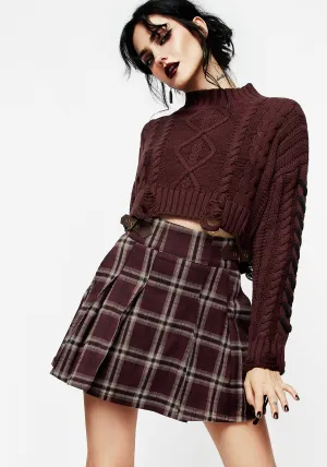 Seamless construction Relax Outfit Bramble Check Pleated Mini Skirt