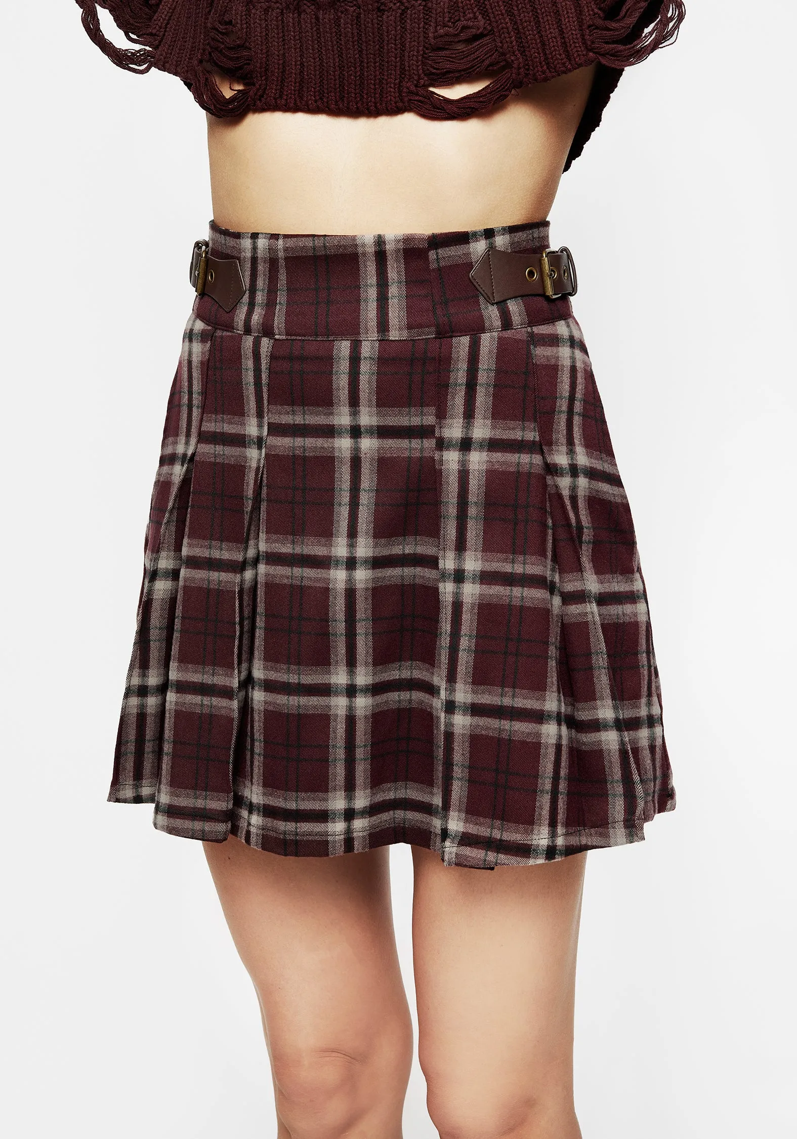 Slip Resistant Waist Bramble Check Pleated Mini Skirt