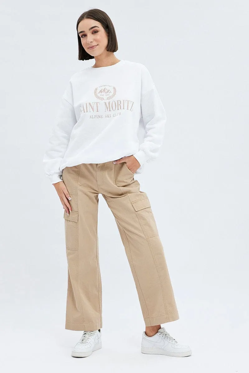 Layer Sporty White Graphic Sweater Long Sleeve