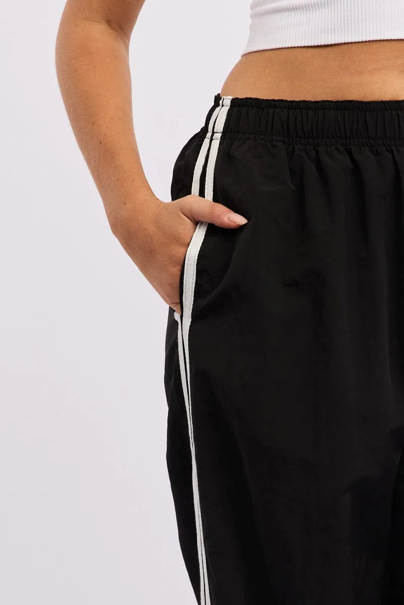 wrinkle free Black Track Pants Side Stripe