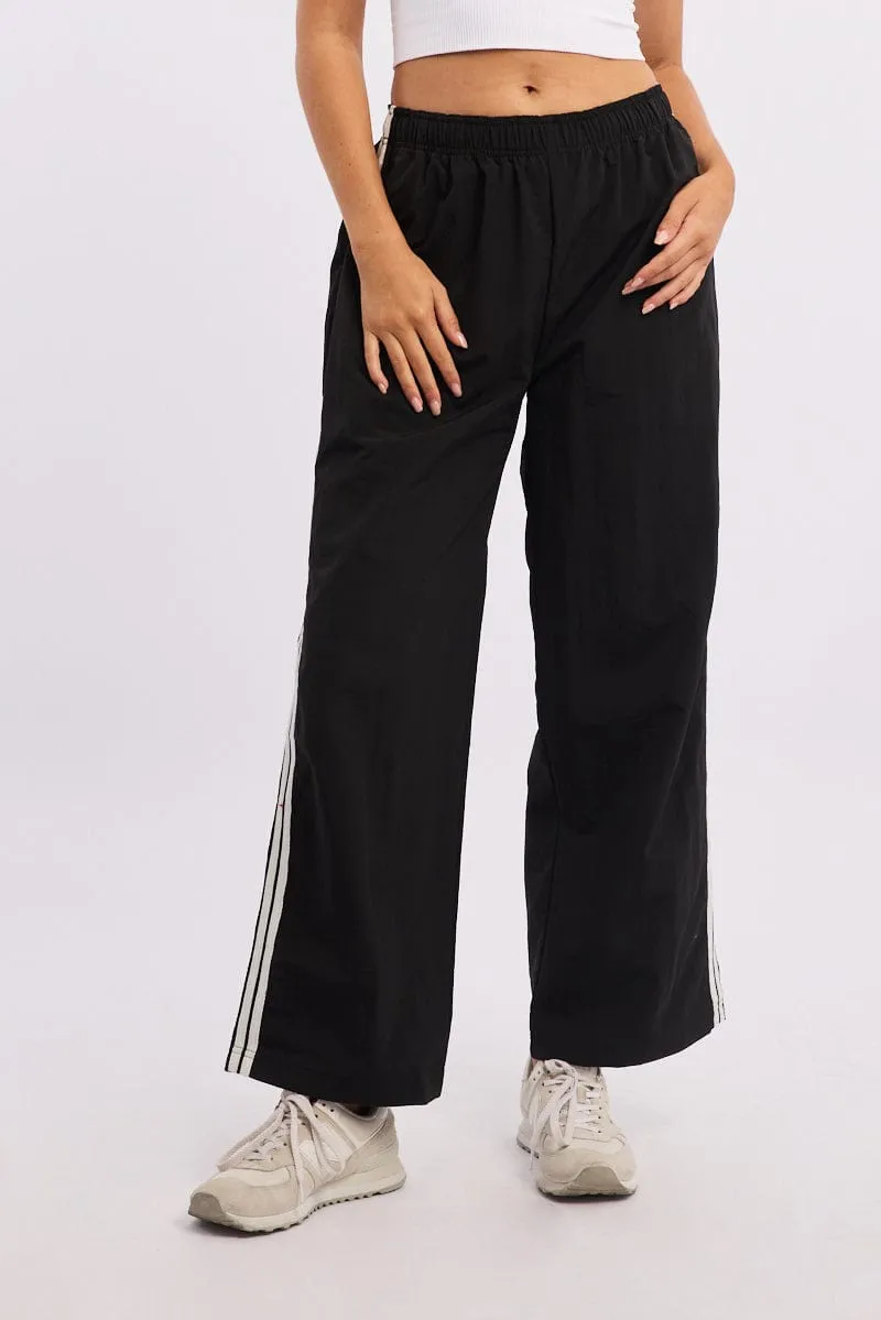 wrinkle free Black Track Pants Side Stripe