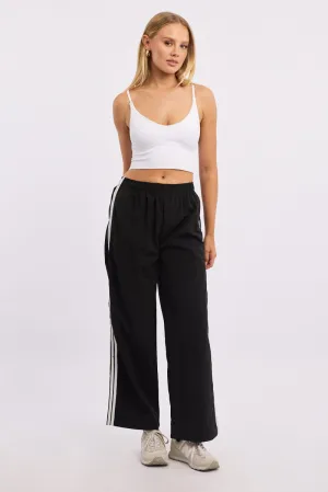 Easy Care Fabric Black Track Pants Side Stripe