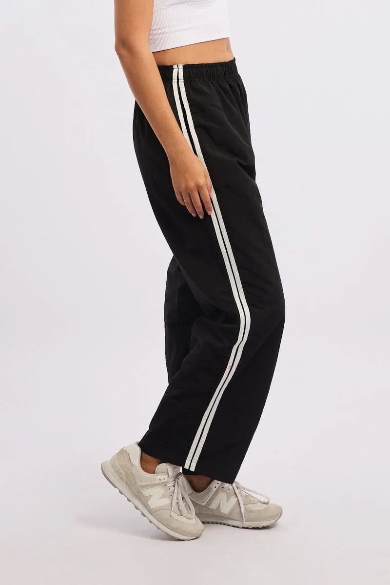 Decorative stitching BreathableFabric Black Track Pants Side Stripe