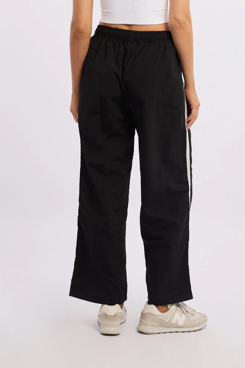 Quick Drying Black Track Pants Side Stripe