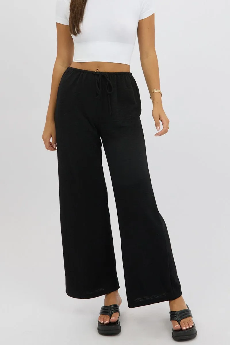 Stretchable Wear Odor Resistant Treatment Black Wide Leg Pants Low Rise