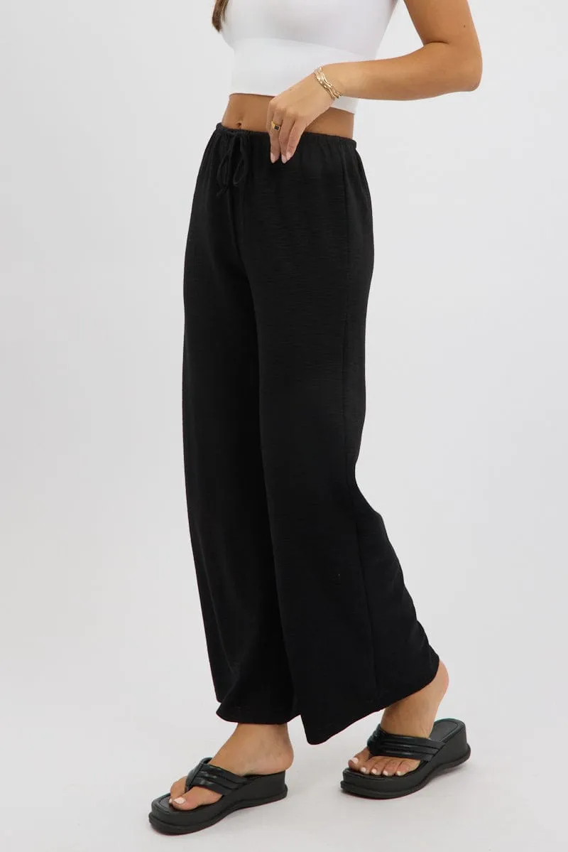 Cuffed hem Black Wide Leg Pants Low Rise
