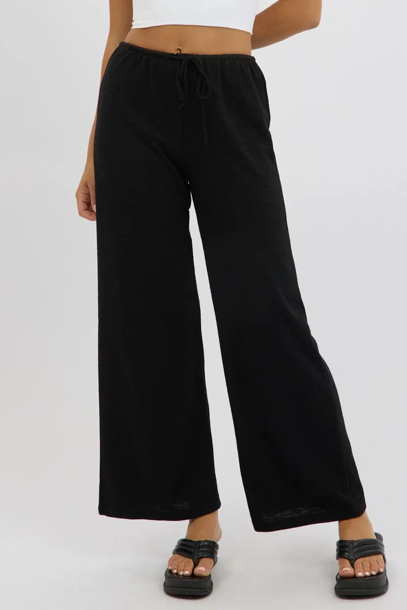 Casual Wear Black Wide Leg Pants Low Rise