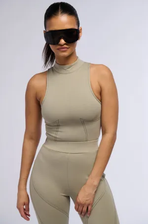 MODEL OFF DUTY SLEEVELESS BODYSUIT IN GREEN Anti Odor Coating