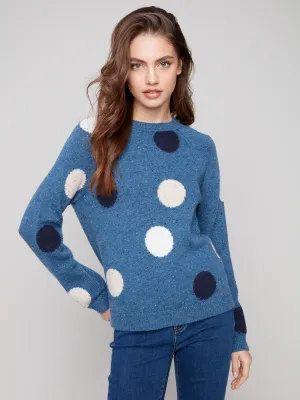 Knit Comfort Wear Comfortable knit piece Nep Yarn Mock Neck Polka Dot Sweater - Heather Oxford