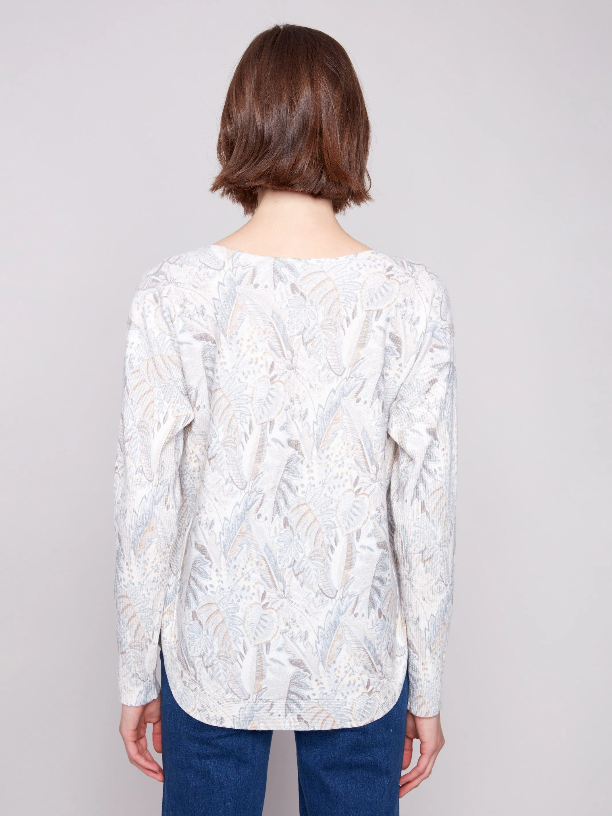 Timeless Knitwear Trendy Appeal Printed Rounded Hem Sweater - Foliage