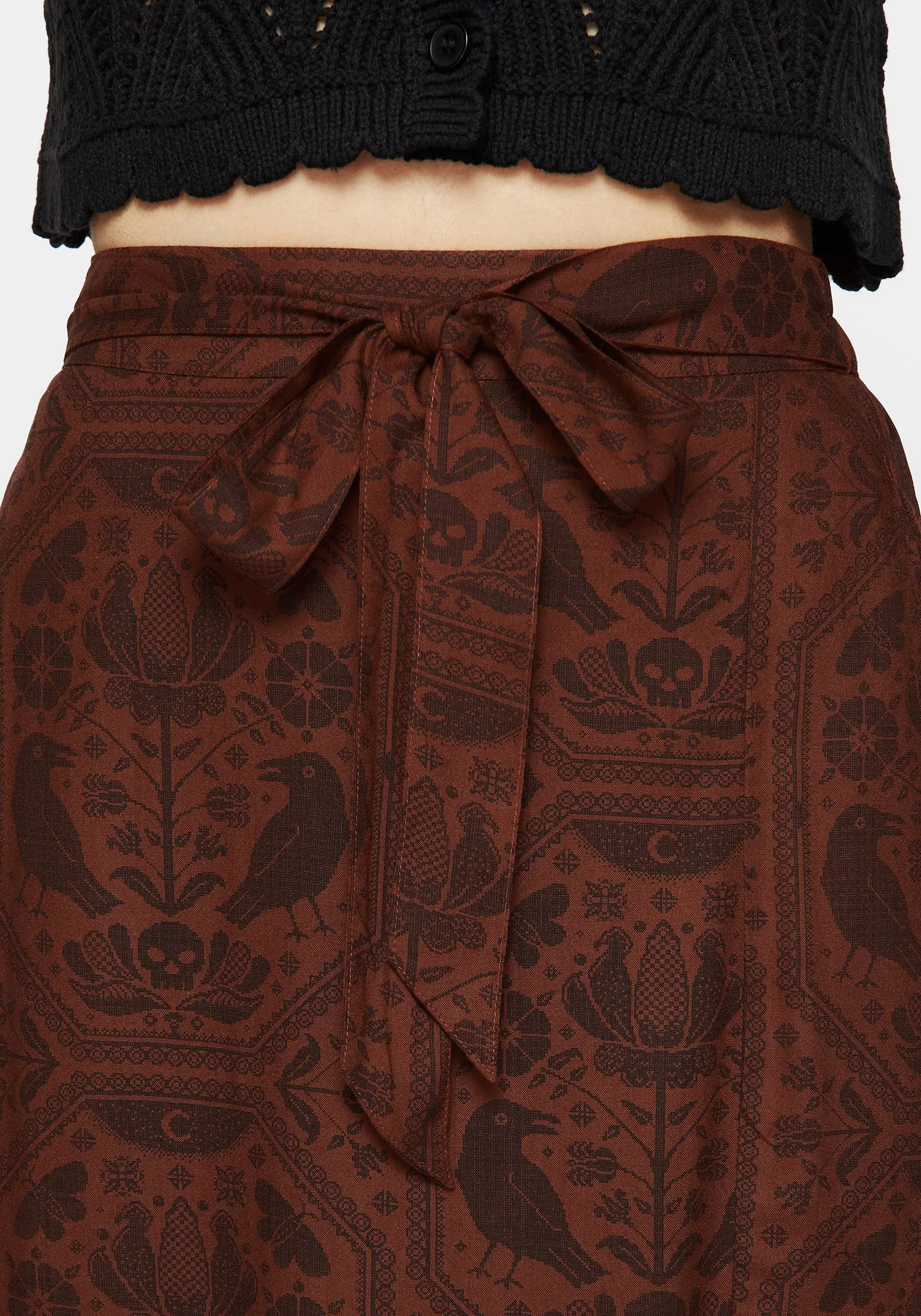 Annabel Raven Print Split Front Midi Skirt - Rust Neat Fit Modern Details