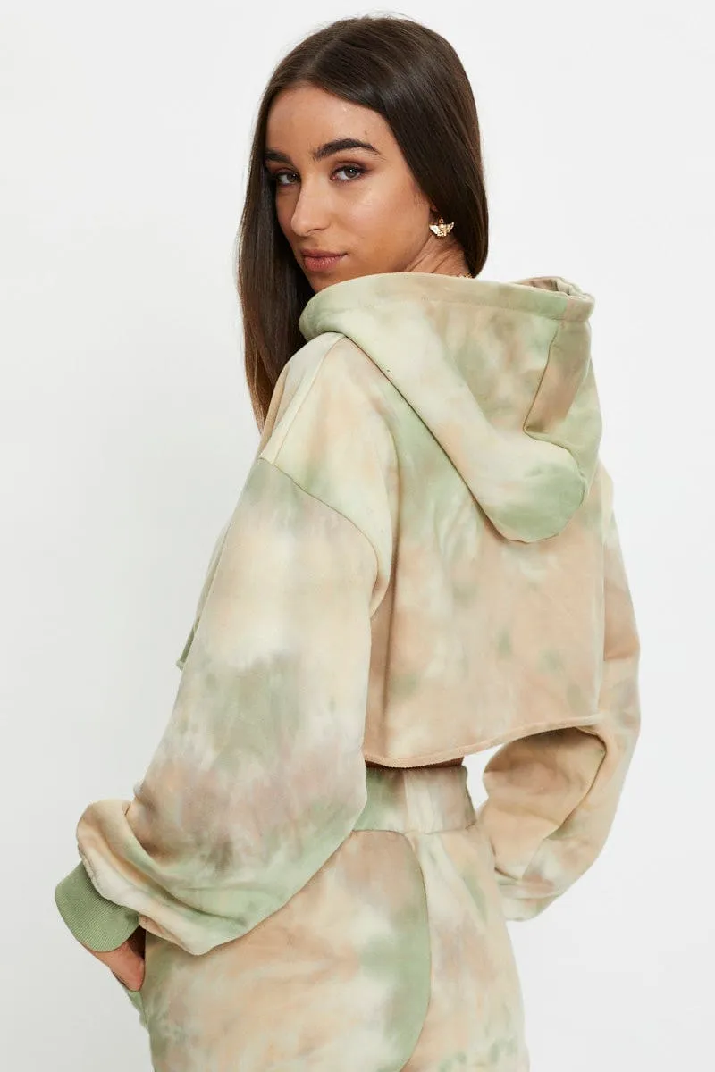 Everyday Wear Athleisure Wear Multi Tie Dye Cropped Hoodie