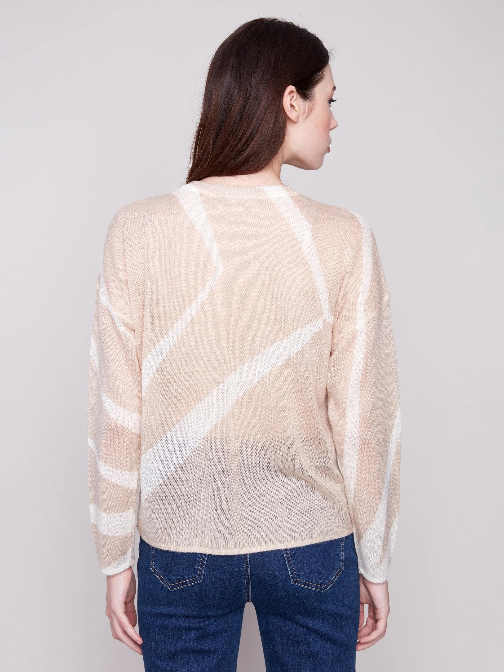 Printed Lightweight Mohair-Effect Knit Sweater - Sesame & Ecru Simple Chic