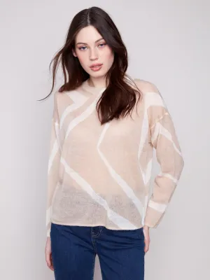 Printed Lightweight Mohair-Effect Knit Sweater - Sesame & Ecru Cozy Appeal
