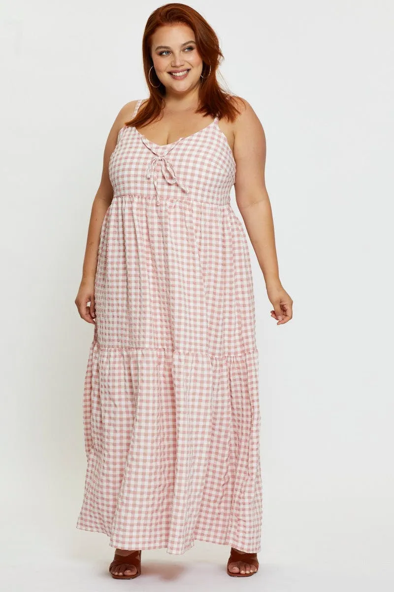 Metal Shine Check Maxi Dress V-neck Sleeveless