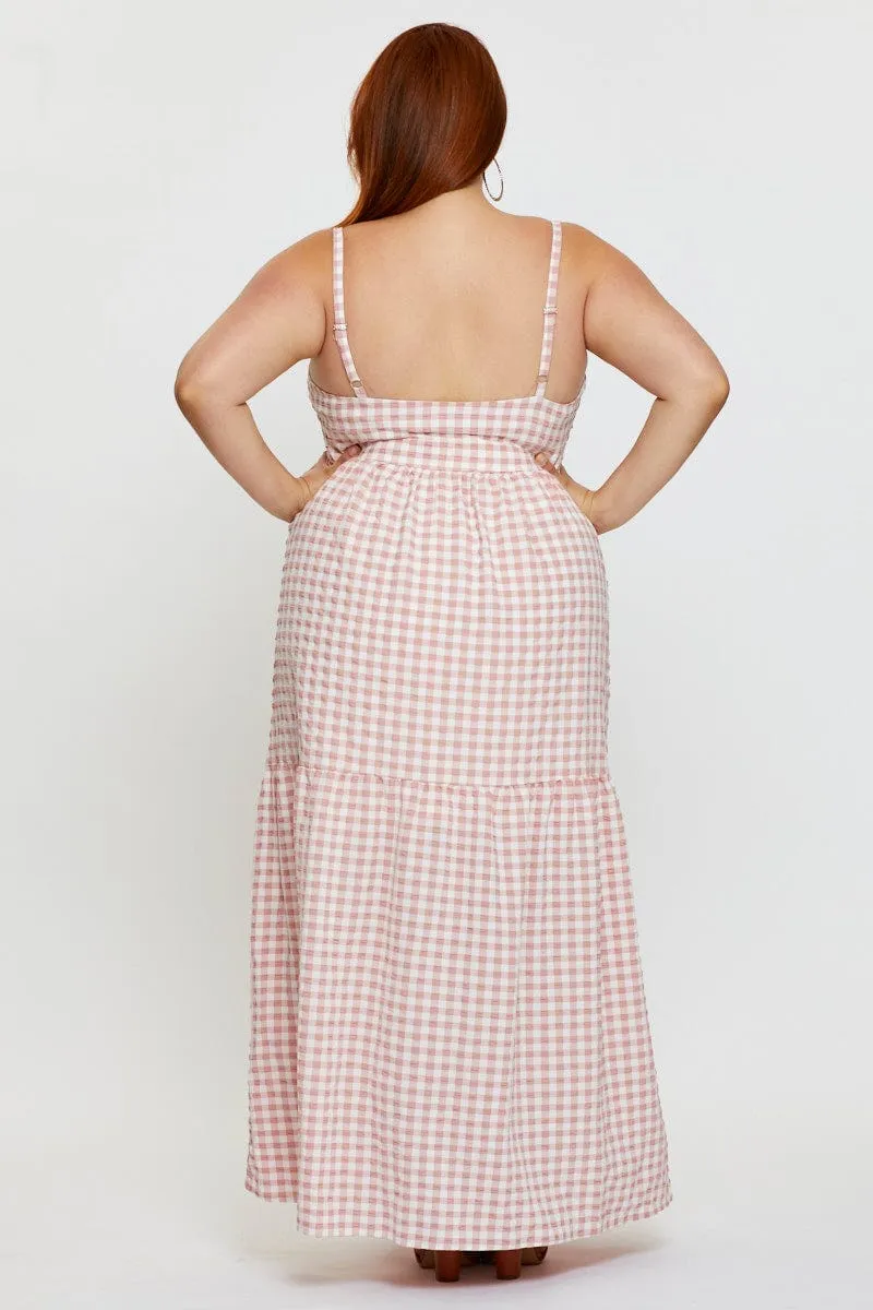 Light Glow Quiet Shore Check Maxi Dress V-neck Sleeveless