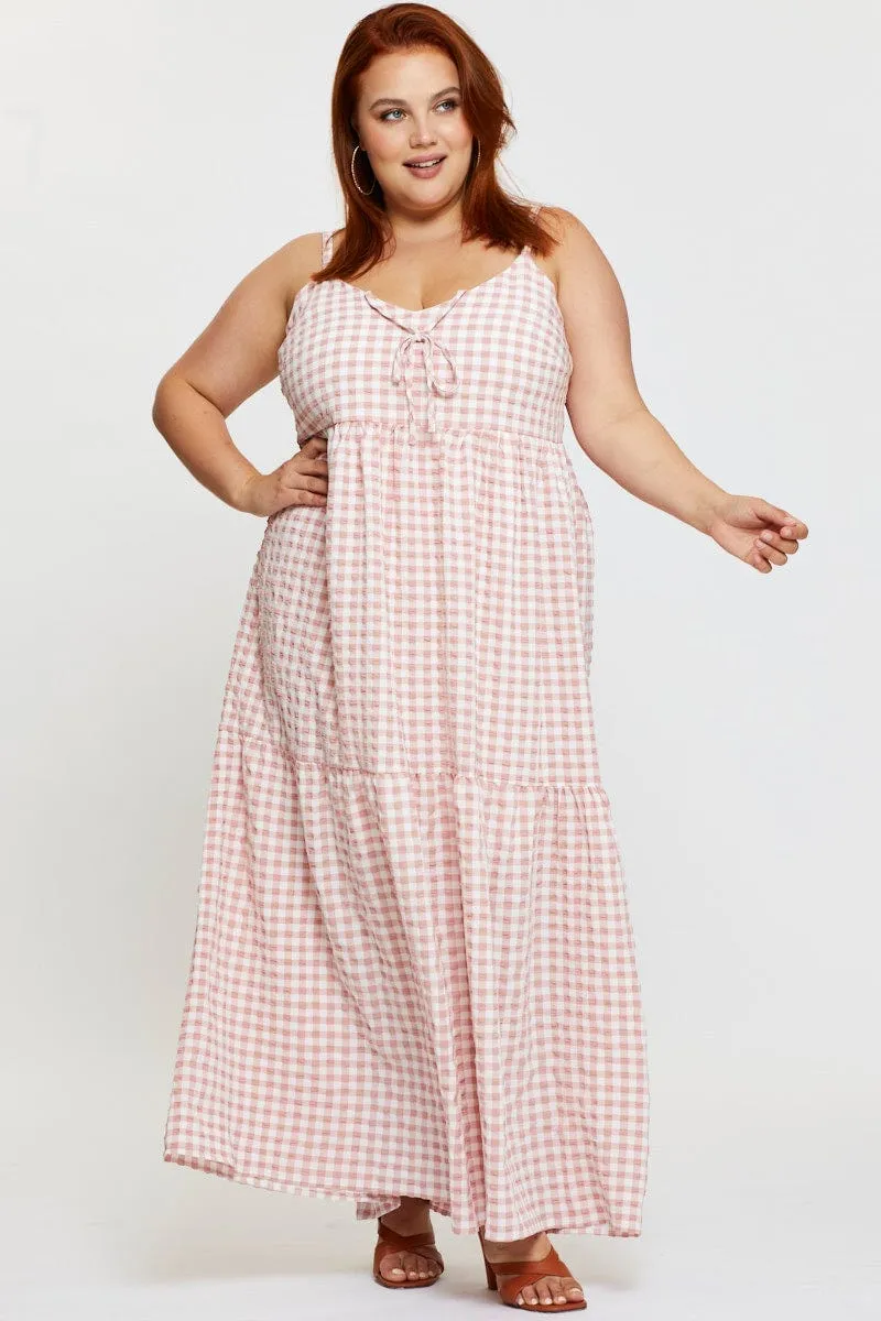 The maxi length of this dress provides full coverage while still maintaining a lightweight feel Check Maxi Dress V-neck Sleeveless