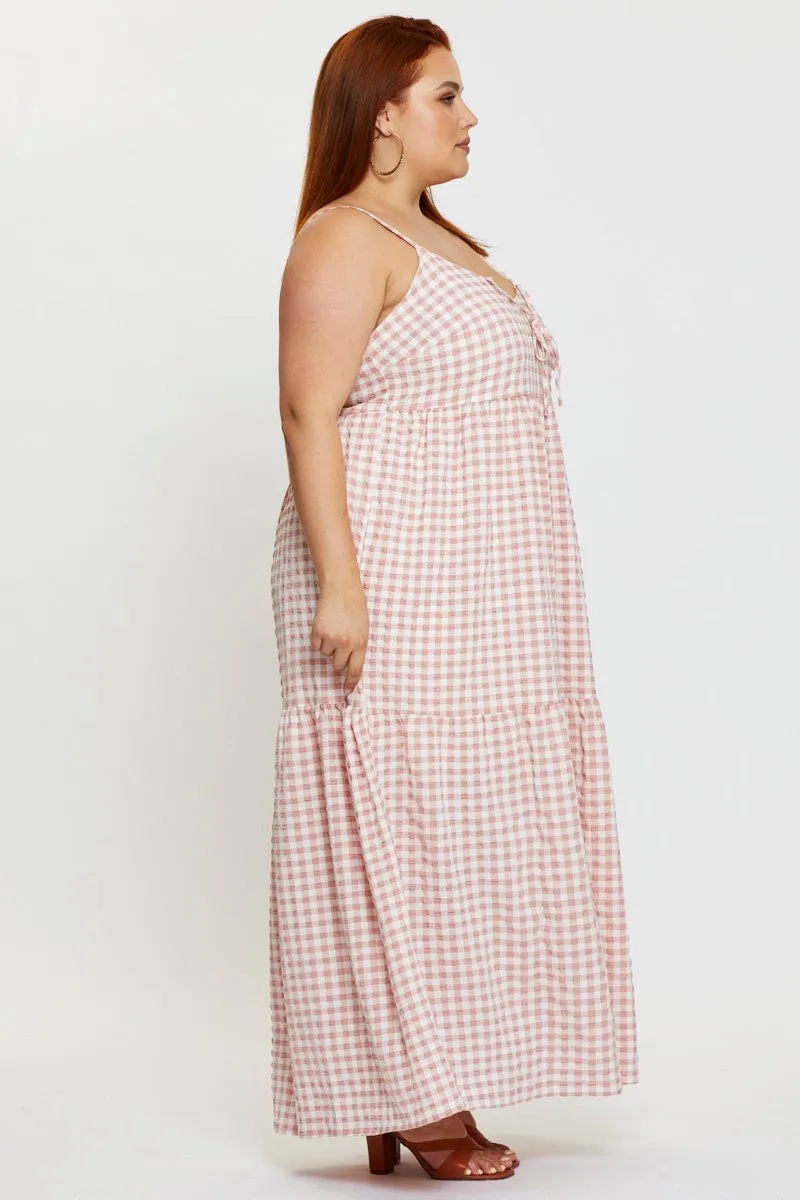 Check Maxi Dress V-neck Sleeveless Mountain Day