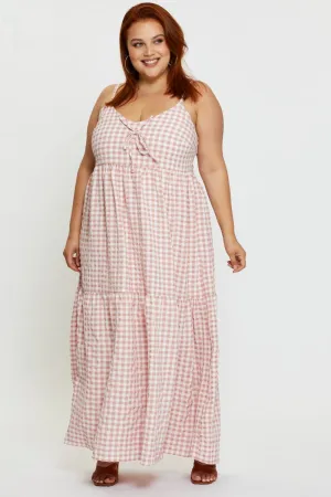 Metal Shine Check Maxi Dress V-neck Sleeveless