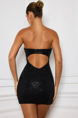 Embellished Sweetheart-Neck Mini Dress in Black Fun Pop