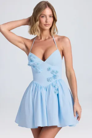 Halterneck Floral-Appliqu?? Corset Mini Dress in Powder Blue Smart Fit Look Bright Pop