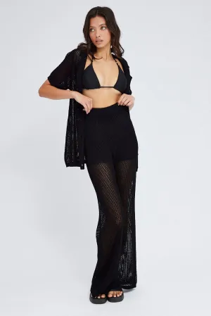 Black Knit Pants Wide Leg Crochet Compact Packability