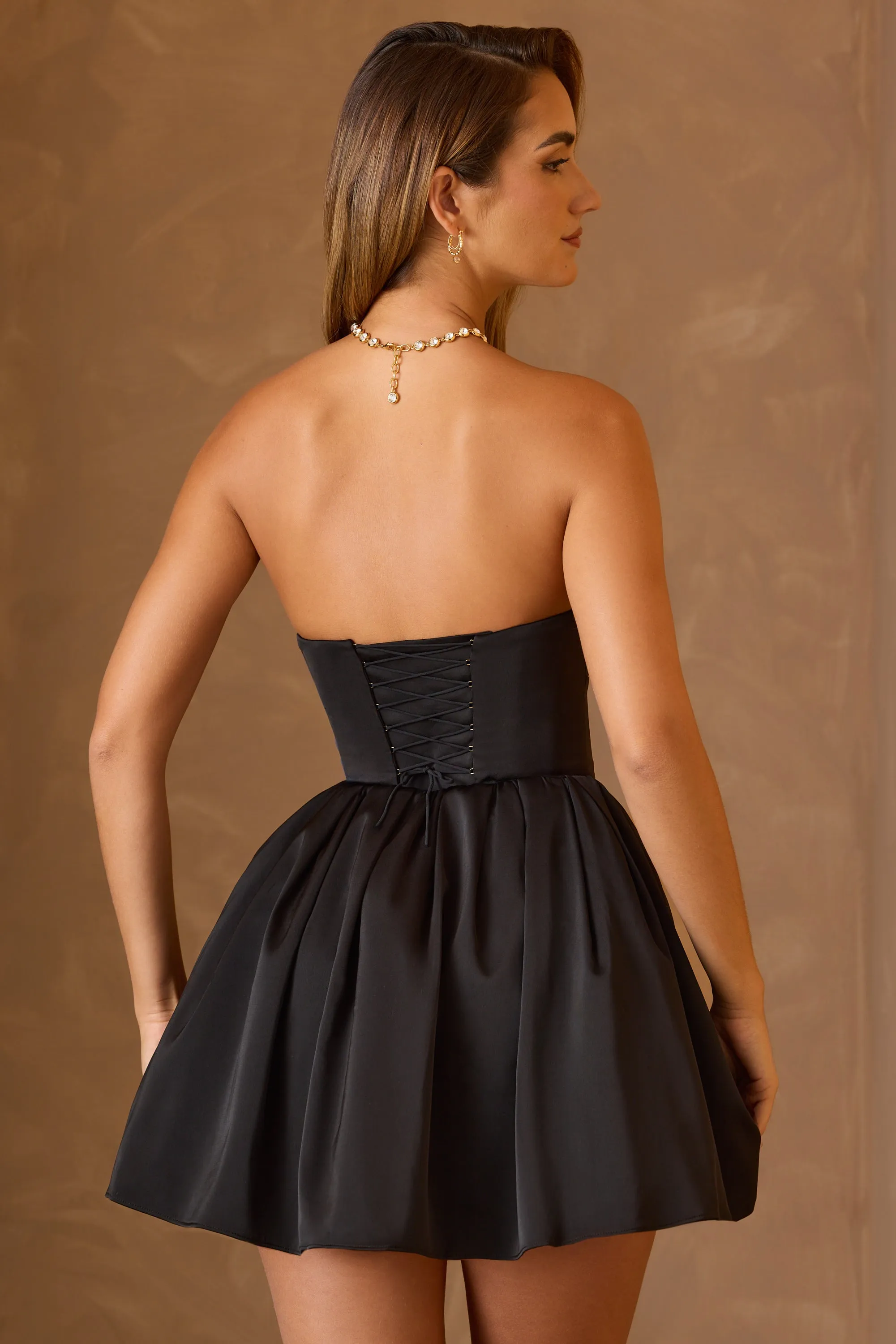 Cowl-Neck Corset Mini Dress in Black Fresh Chic Light Beat