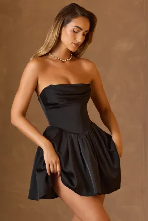 Minimal Seam Cowl-Neck Corset Mini Dress in Black