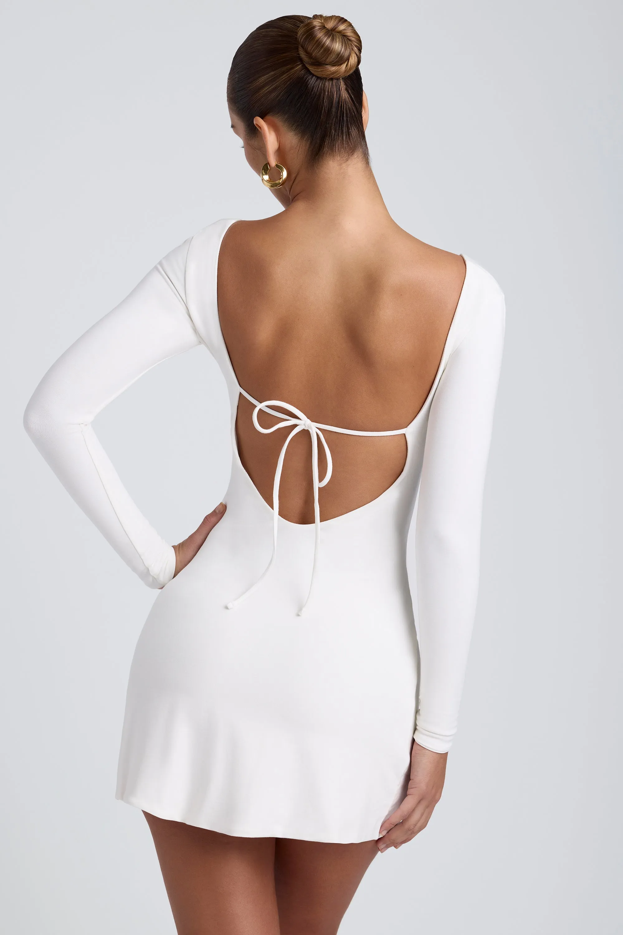 Youth Glow Easy Fit Modal Square Neck Long Sleeve Mini Dress in White