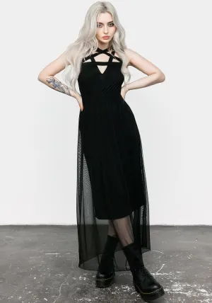Incantation Mesh Maxi Dress Cowl Neck Frost Breeze