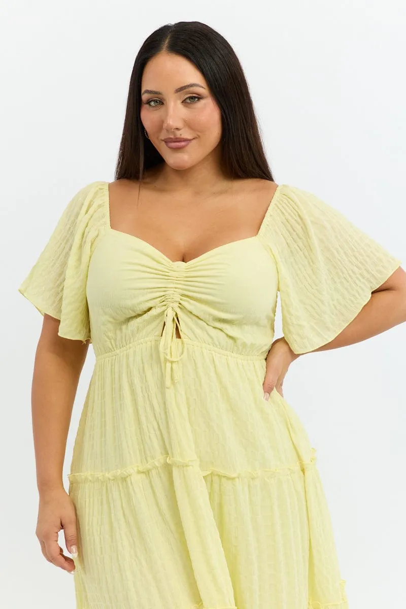 Ruffle Hem Shell Glow Yellow Maxi Dress Short Sleeve Tiered