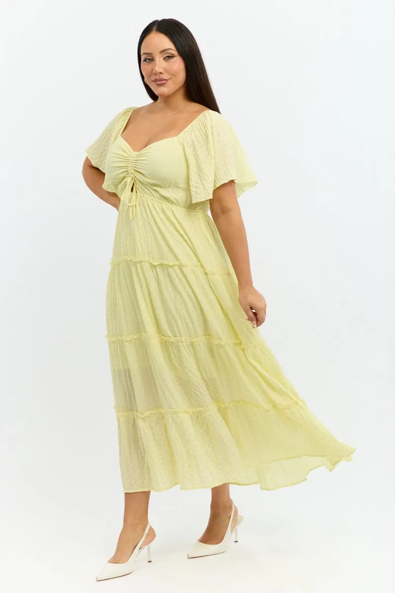 Yellow Maxi Dress Short Sleeve Tiered Soft fabric maxi gown