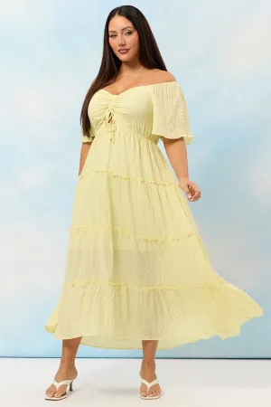 Blossom View Hall Glow Yellow Maxi Dress Short Sleeve Tiered