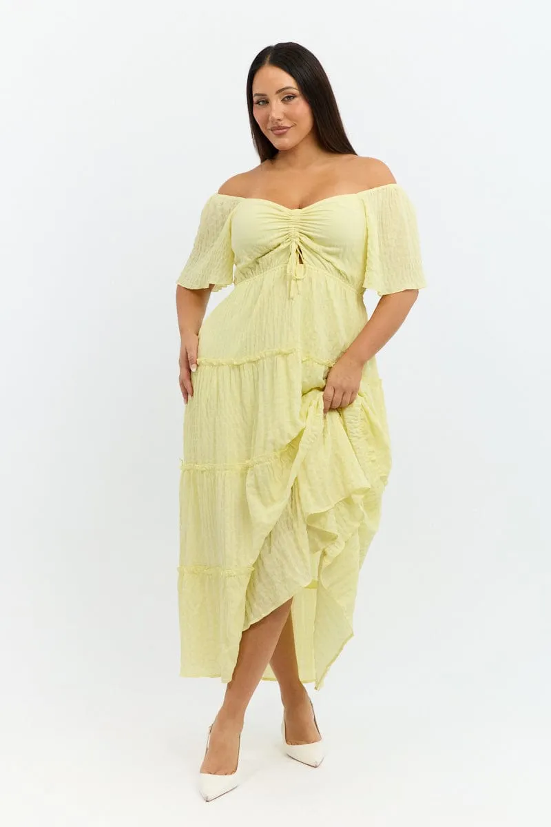 Yellow Maxi Dress Short Sleeve Tiered Spanish Heat