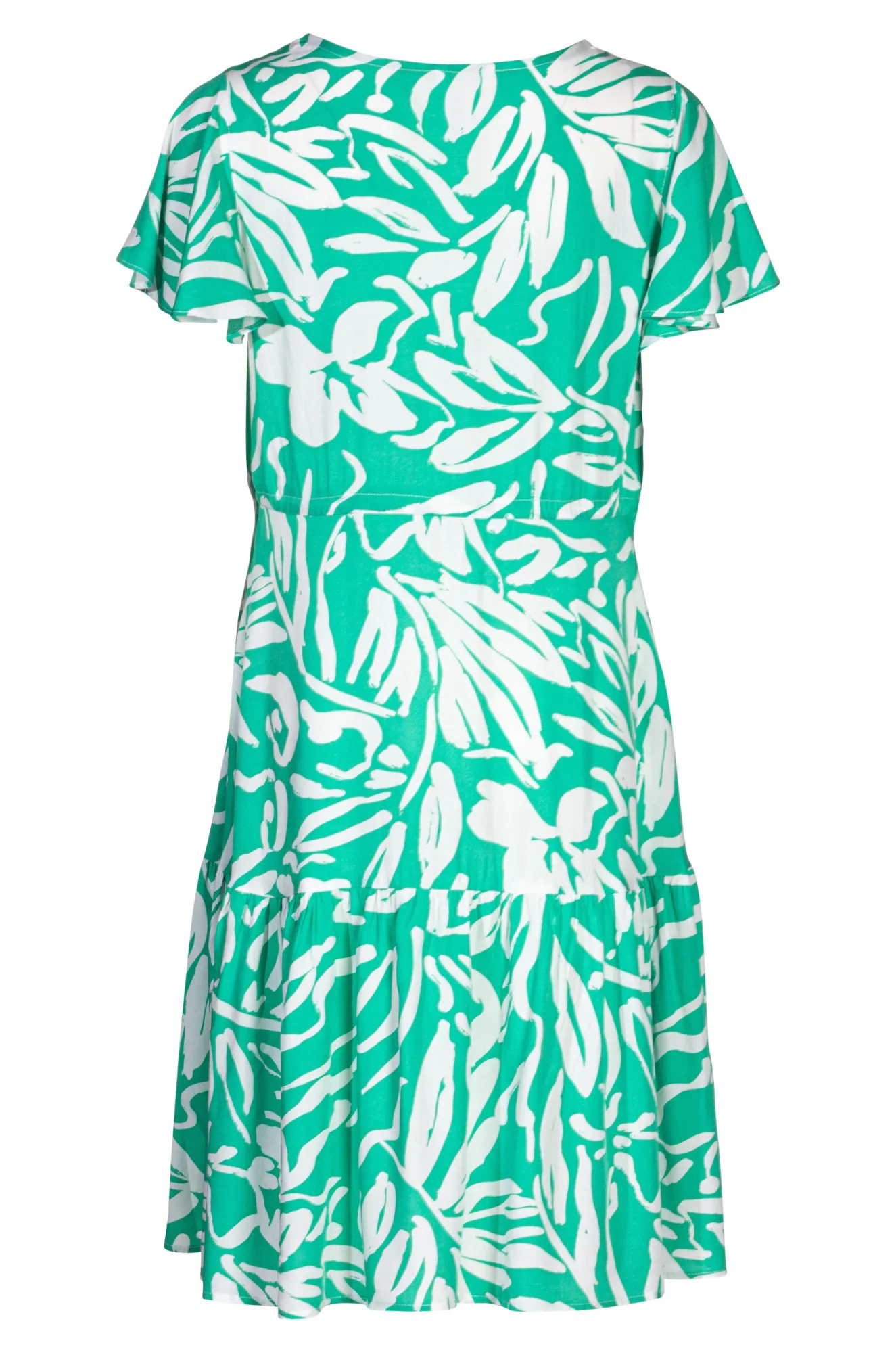 V neck  & cap frill sleeve Dress | Jade Ivory Leaf | 3343A1 Essential Tee