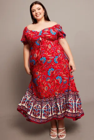 Strong Aura This maxi dress offers the perfect combination of comfort and style for everyday wear Red Boho Puff Sleeve Maxi Dress High Low Hem