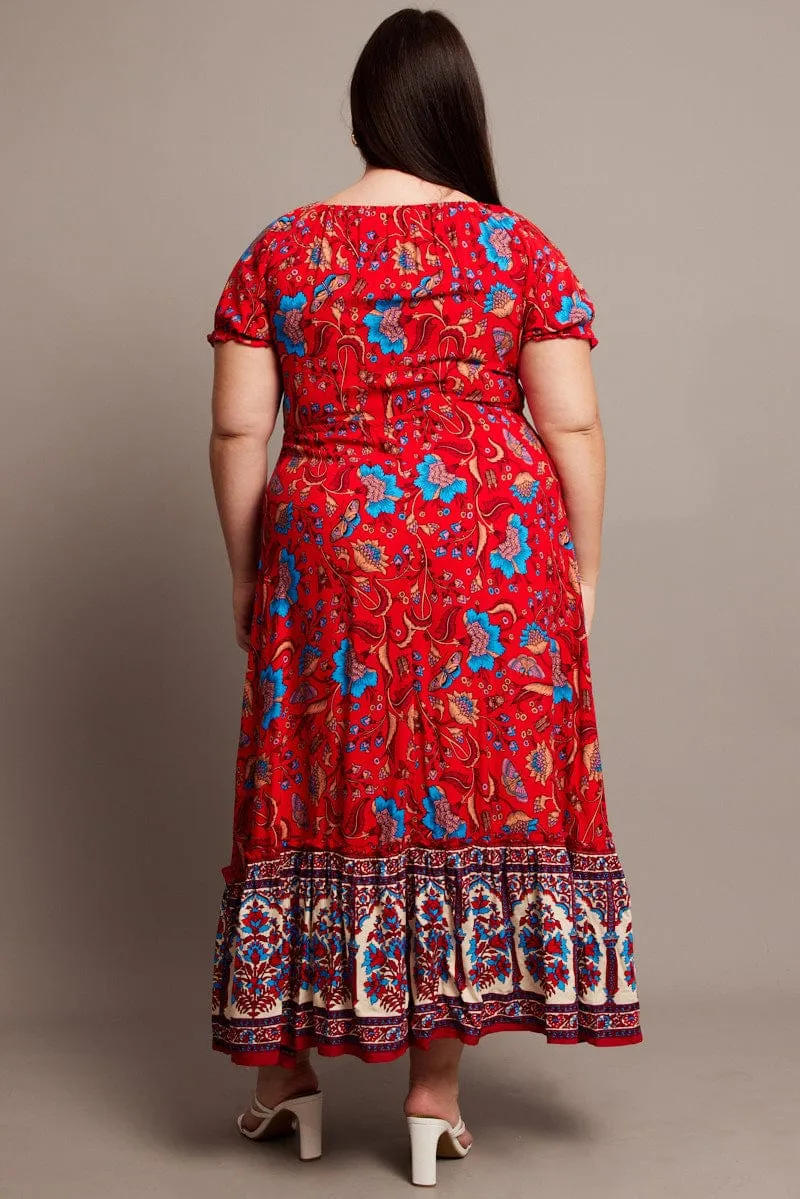 Autumn Gold Burgundy Deep Red Boho Puff Sleeve Maxi Dress High Low Hem