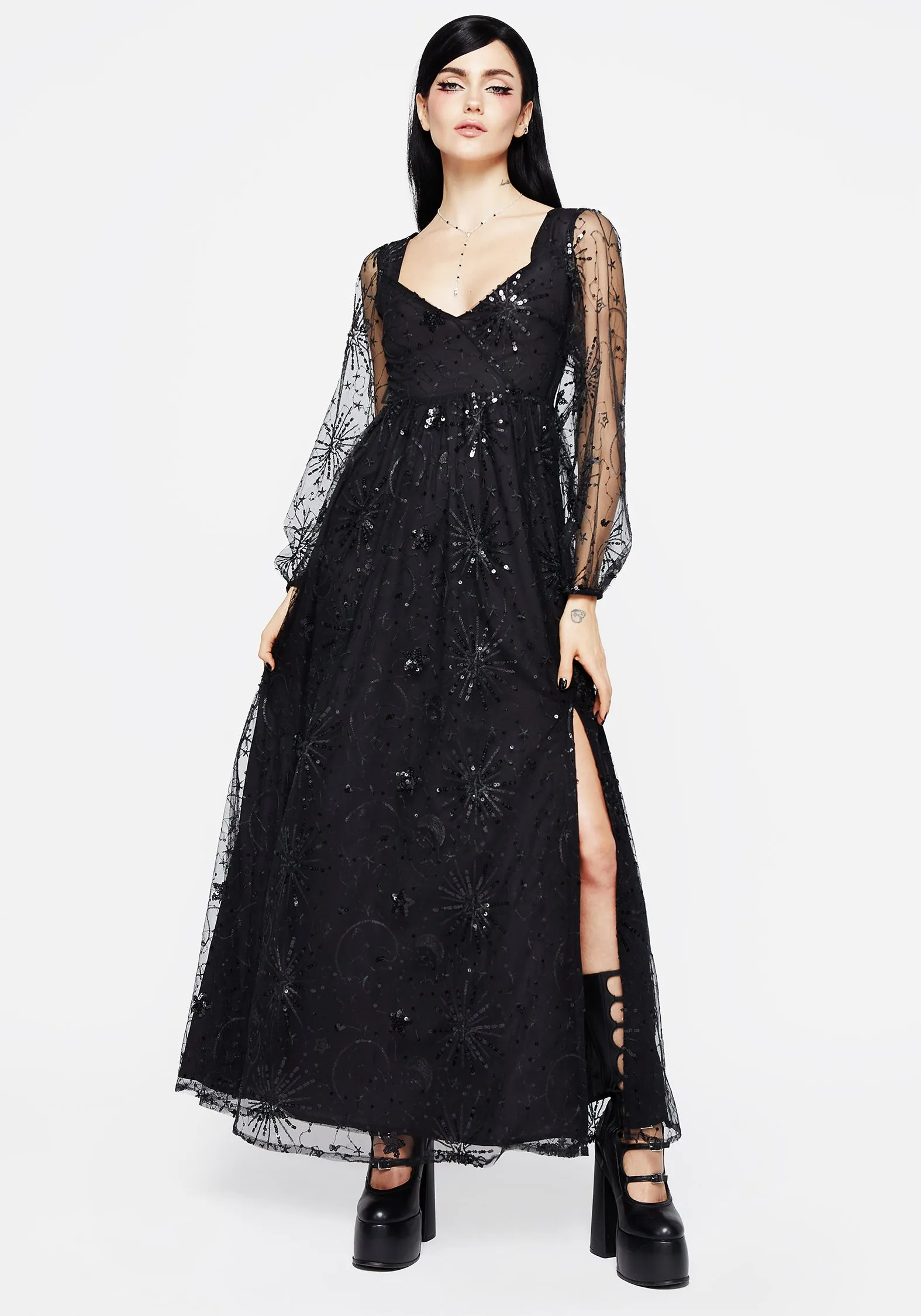 Sirius Sequined Faux Wrap Maxi Gown The soft fabric of this dress ensures all-day comfort without compromising on style
