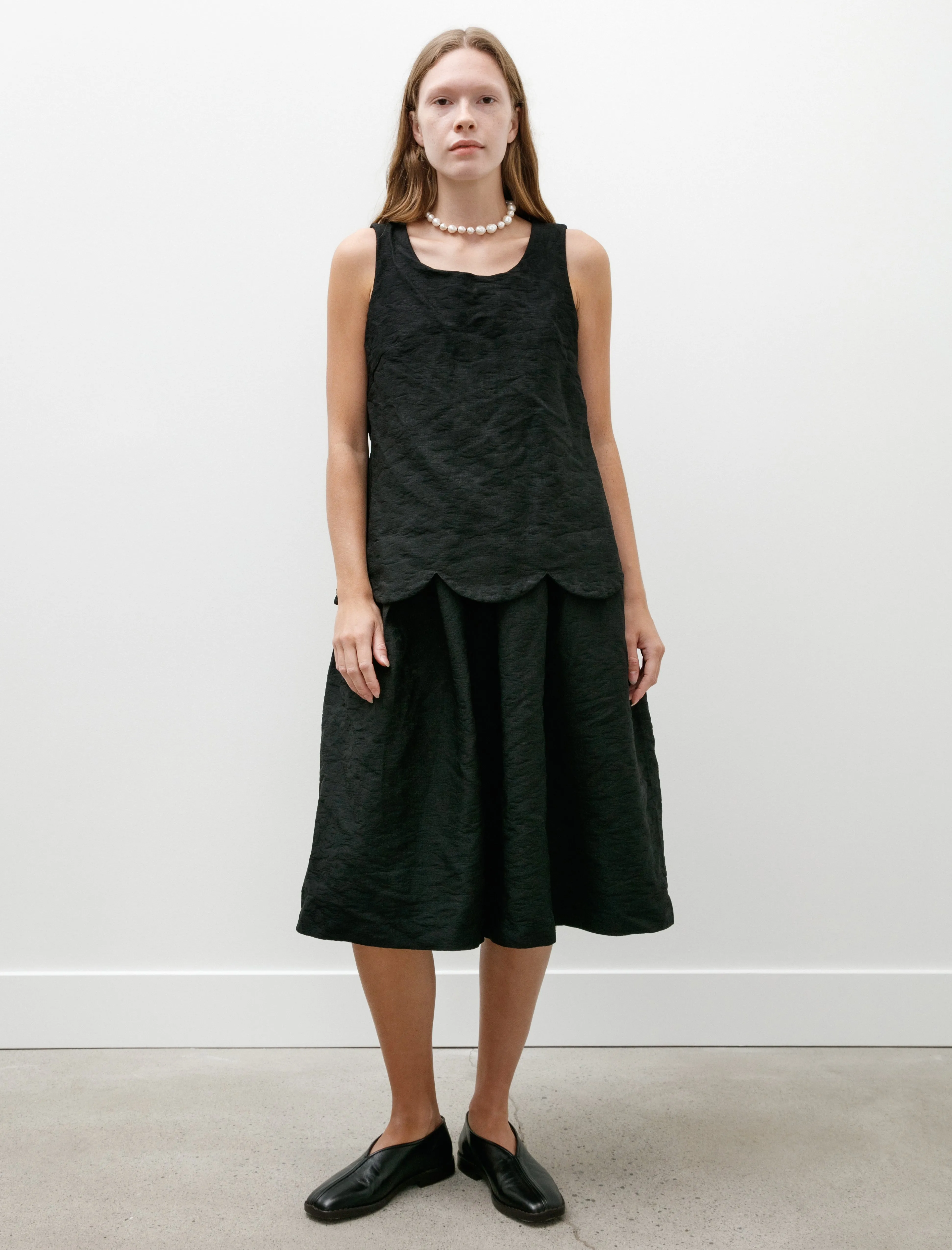 Seamless Sleeve Construction Spark Mood Scalloped Hem Sleeveless Dress Black