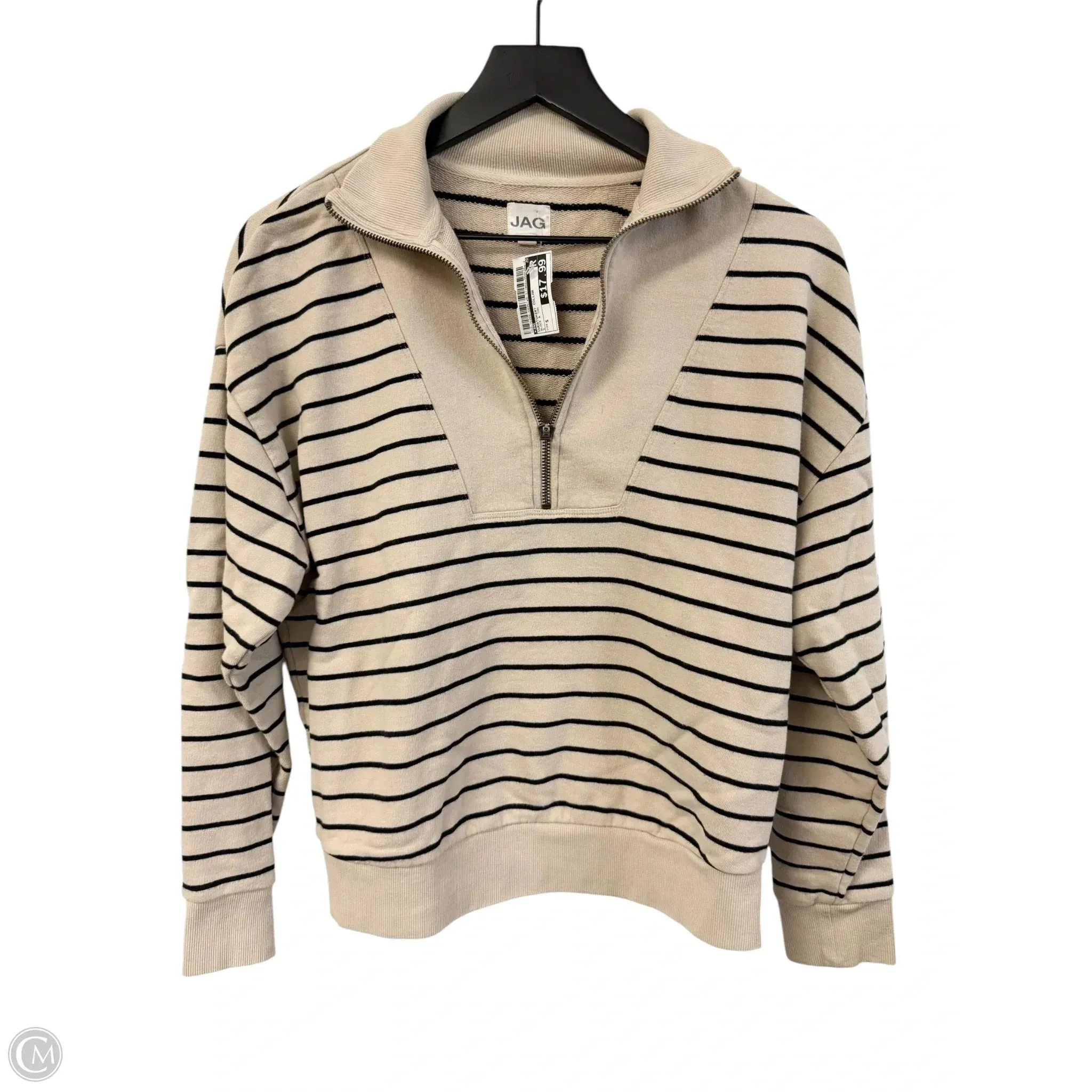 Smooth Yarn Basic Wardrobe Sweatshirt Collar By Jag In Black & Tan, Size: S