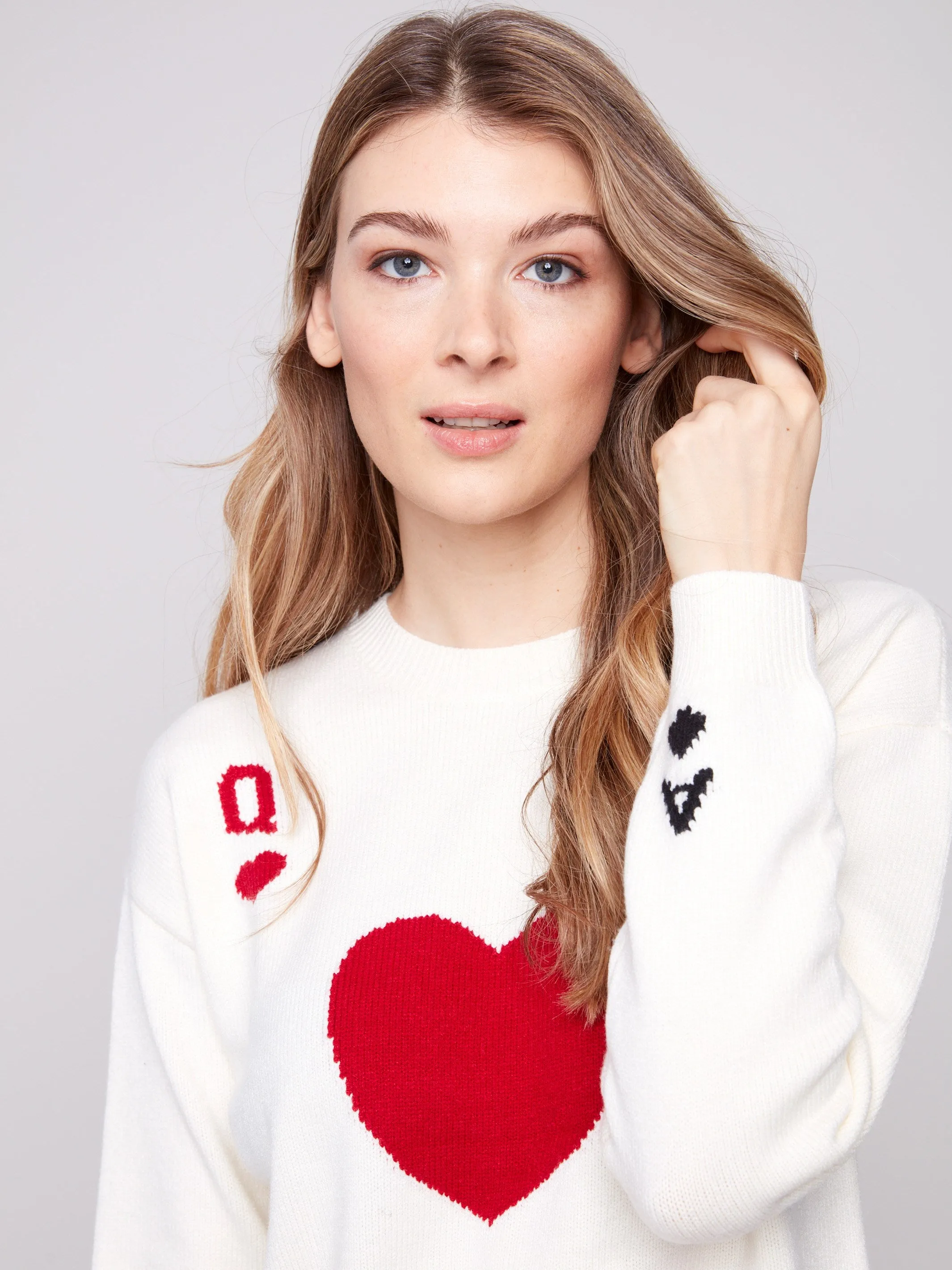 Jacquard Plush Knit Crew Neck Sweater - Queen Comfy Knitwear Look Sophisticated Layers