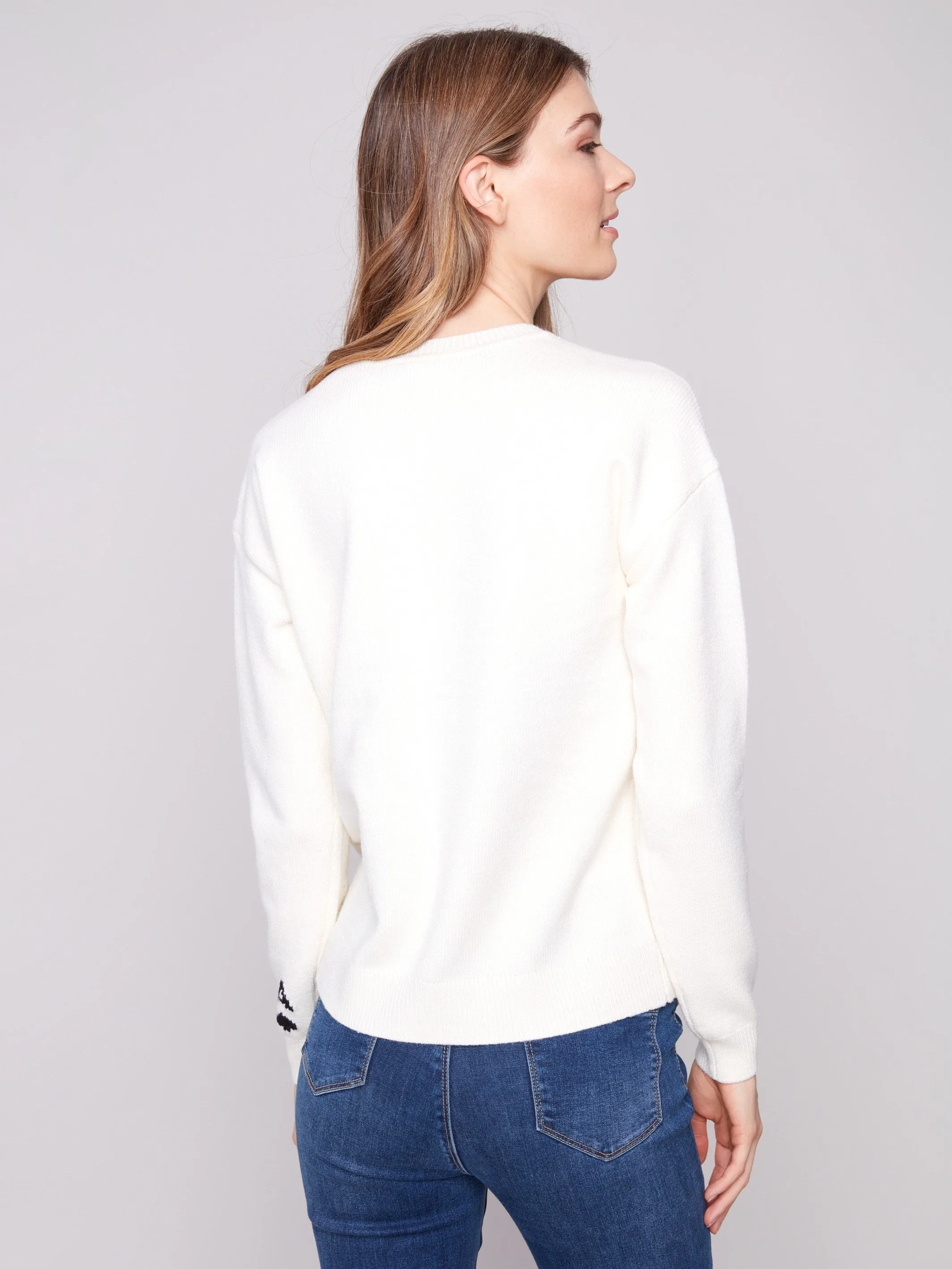 Jacquard Plush Knit Crew Neck Sweater - Queen Soft and Warm