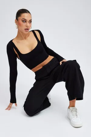 Flexible Wear Black Cargo Pants Mid Rise