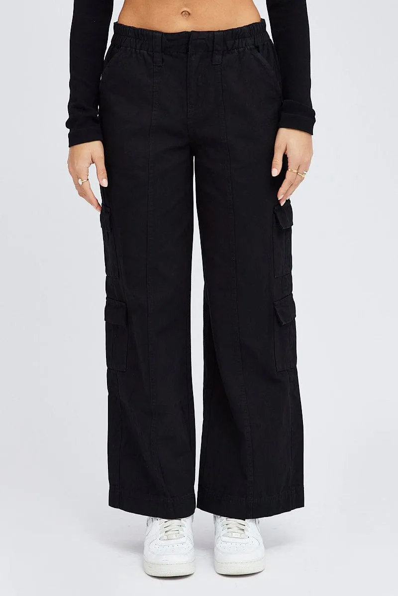 Functional Fit Outdoor Wear Black Cargo Pants Mid Rise