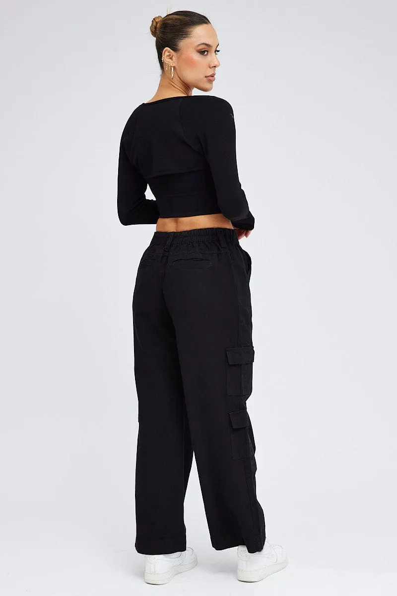 RecyclablePackaging Black Cargo Pants Mid Rise