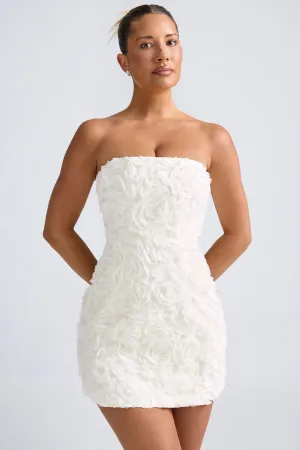 Floral-Appliqu?? Bandeau A-Line Mini Dress in White Durable Zipper