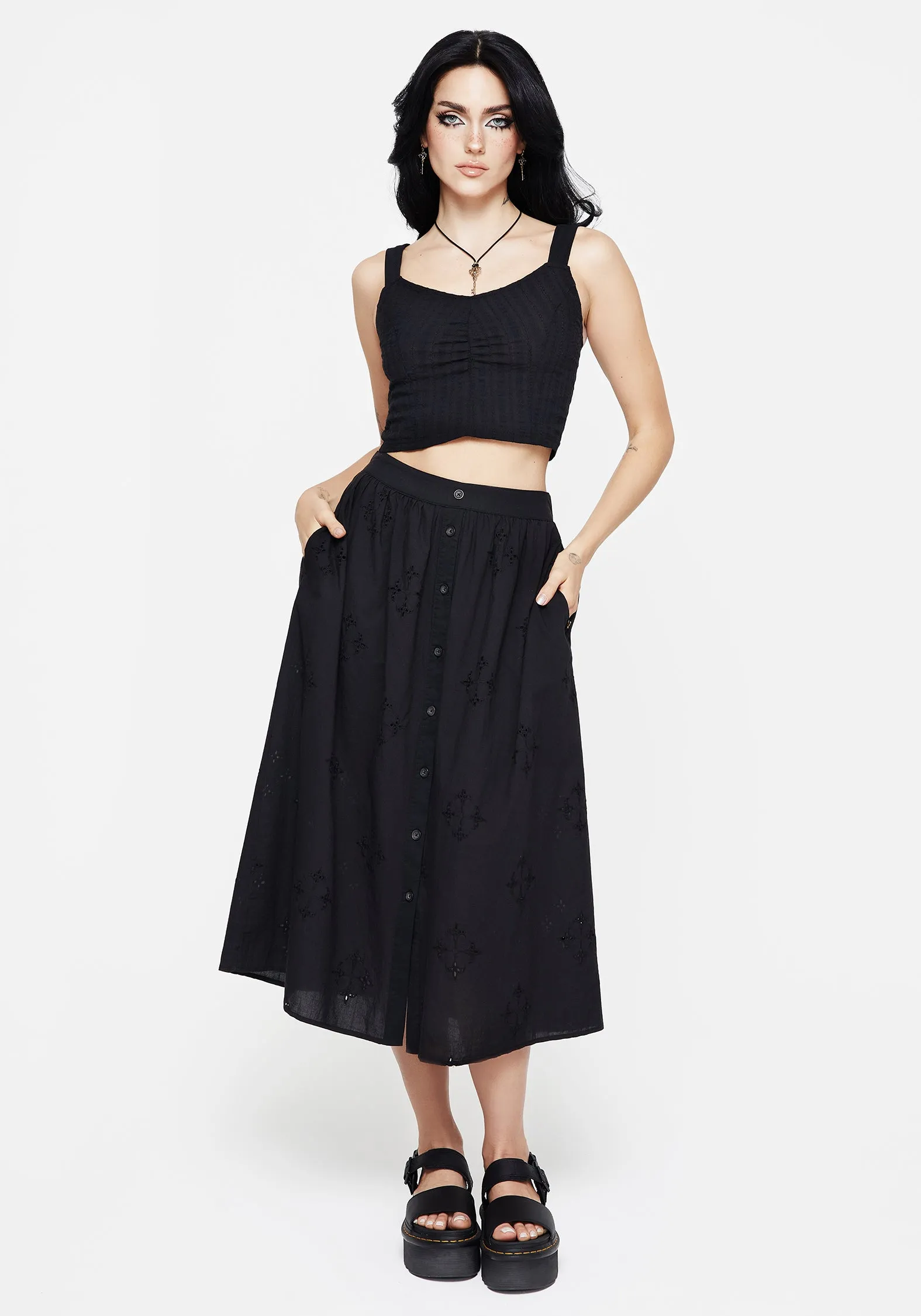 Crux Broiderie Cotton Button Up Midi Skirt Mood Dressing