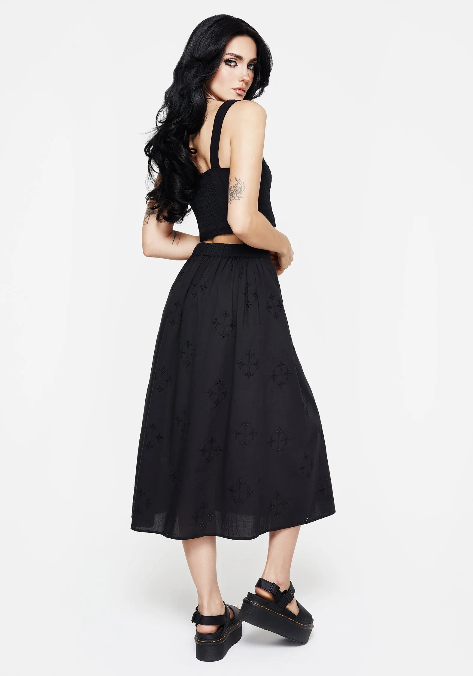 Modern Wardrobe Street Vibe Crux Broiderie Cotton Button Up Midi Skirt