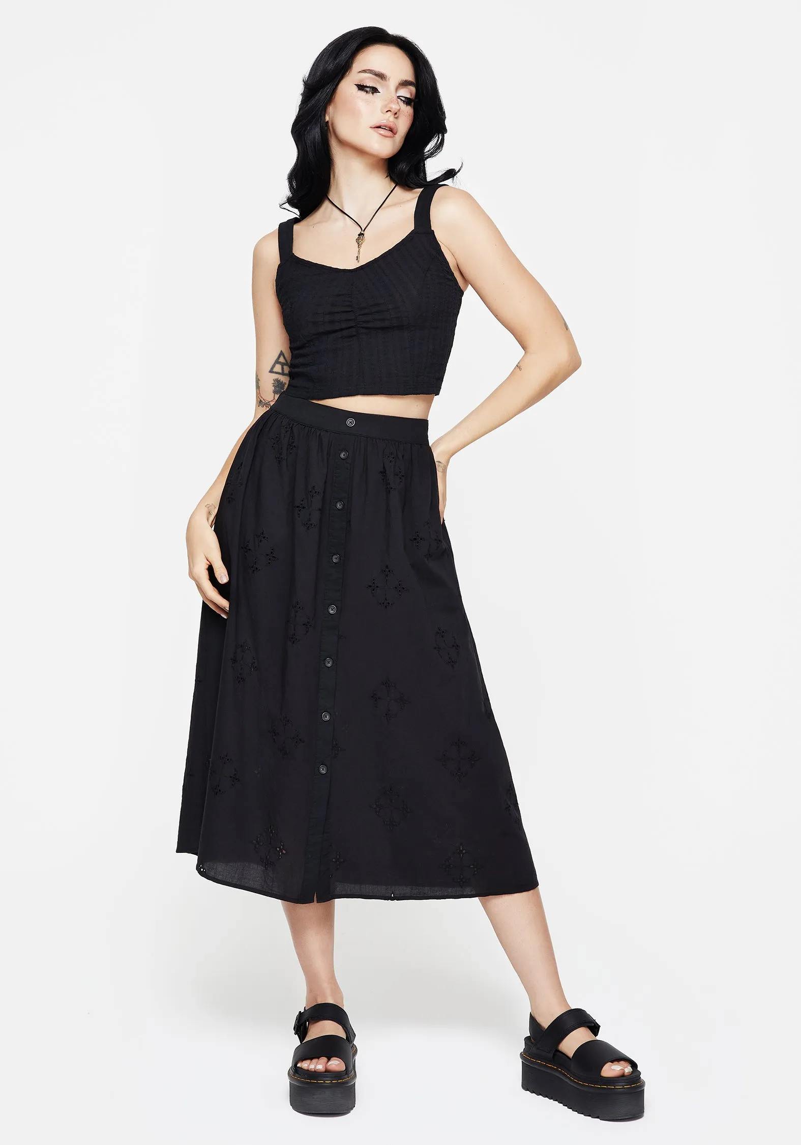 Senior Style Crux Broiderie Cotton Button Up Midi Skirt