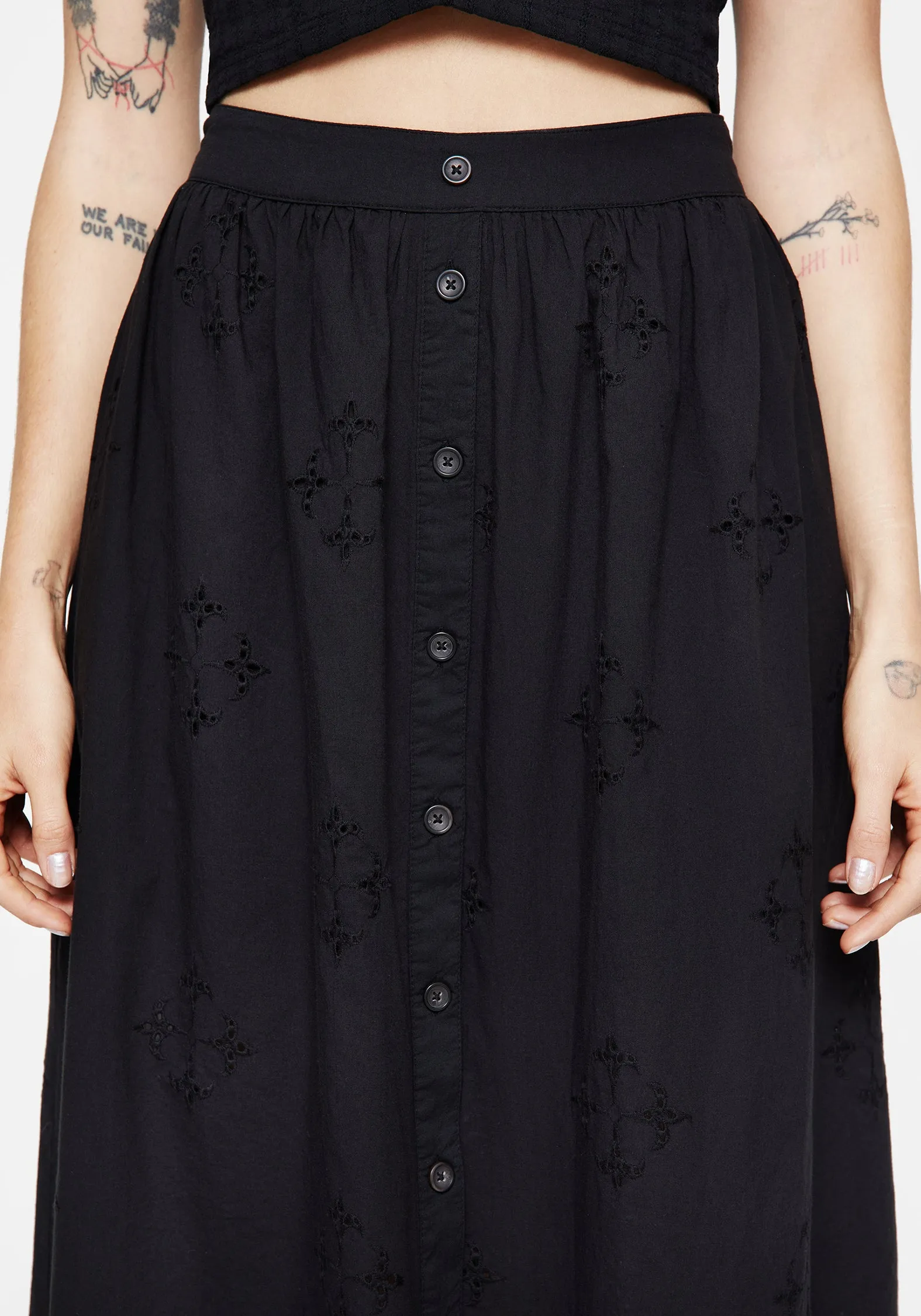 Crux Broiderie Cotton Button Up Midi Skirt Smart Fit Simple Motion